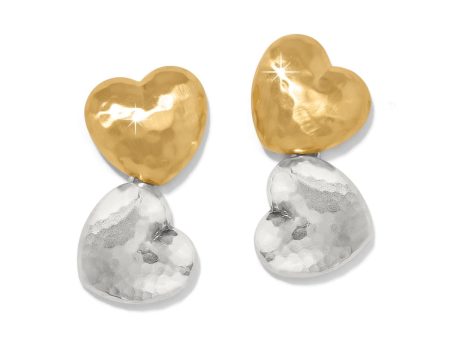 Trianon Heart Small Two Tone Post Drop Earrings Cheap