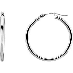 14K White Tube 25 mm Hoop Earrings Online now