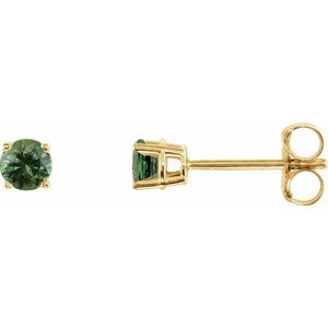 14K White 3 mm Natural Green Tourmaline Stud Earrings Cheap