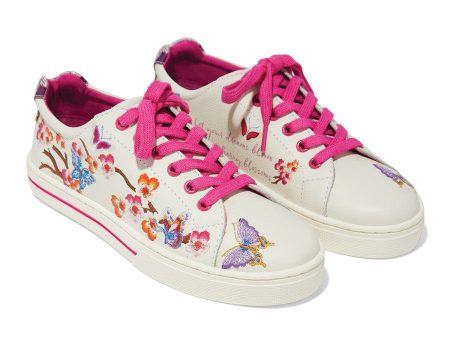 Sakura Embroidered Sneakers Hot on Sale