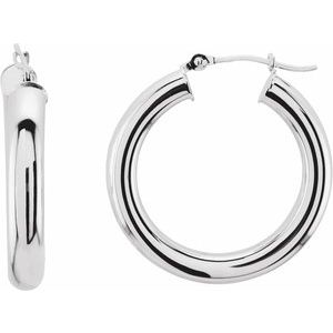 14K White Tube 20 mm Hoop Earrings Hot on Sale