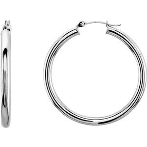 14K White Tube 15 mm Hoop Earrings For Discount