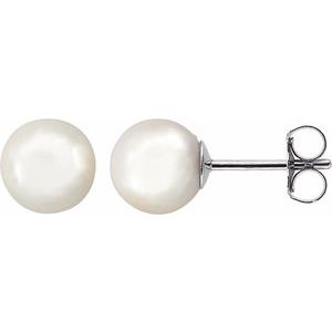 14K White 8 mm Cultured White Akoya Pearl Earrings For Cheap