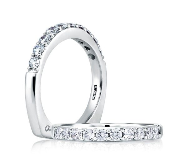 A.Jaffe Wedding Bands Classic Eleven Diamond Shared Prong Band with A.JAFFE Signature Shank MRS078 26 For Cheap