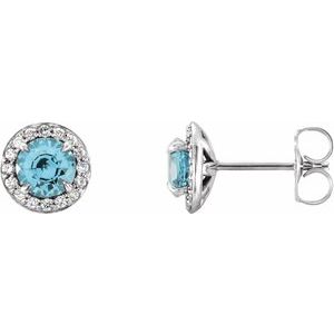 14K White 3.5 mm Natural Blue Zircon & 1 8 CTW Natural Diamond Earrings Online