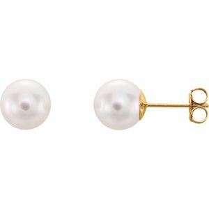 14K Yellow 8 mm Cultured White Akoya Pearl Earrings Hot on Sale