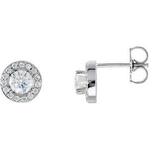 14K White 4 mm Round Forever One™ Moissanite & 1 6 CTW Natural Diamond Earrings Fashion