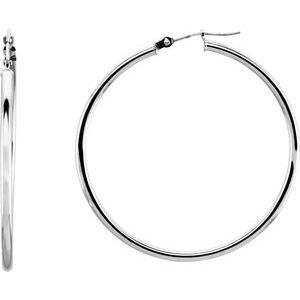 14K White Tube 25 mm Hoop Earrings Online now