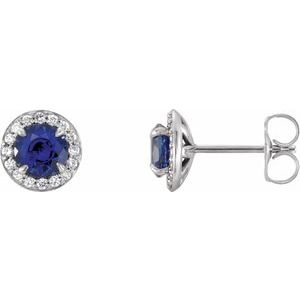 14K White 5 mm Lab-Grown Blue Sapphire & 1 8 CTW Natural Diamond Earrings Sale