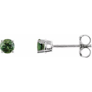 14K White 3 mm Natural Green Tourmaline Stud Earrings Cheap