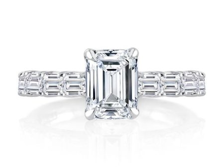 A.Jaffe Engagement Rings Emerald Cut Diamond Engagement Ring with East West Emerald Diamond Accents Band MECEC2822 320 For Sale