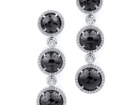 Triple Drop Round Black Diamond Earrings ER260 Sale