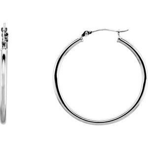 14K White Tube 25 mm Hoop Earrings Online now