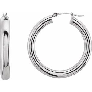 14K White Tube 20 mm Hoop Earrings Hot on Sale