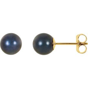 14K Yellow 6 mm Cultured Black Akoya Pearl Earrings Online now