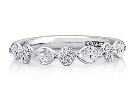 A.Jaffe Stackable Rings Delicate Halfway Alternating Round and Marquise Diamond Wedding Band WRC1373H 43 Sale