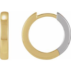 14K Yellow White Hinged 14 mm Hoop Earrings For Discount