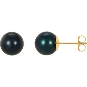 14K Yellow 4 mm Cultured Black Akoya Pearl Earrings Online now