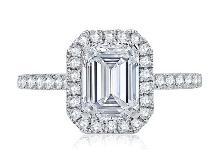 A.Jaffe Engagement Rings Emerald Cut Diamond Halo Engagement Ring with Quilted Interior ME2051Q 201B Online Sale