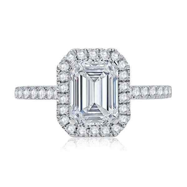 A.Jaffe Engagement Rings Emerald Cut Diamond Halo Engagement Ring with Quilted Interior ME2051Q 201B Online Sale