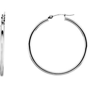 14K White Tube 13 mm Hoop Earrings Online Hot Sale