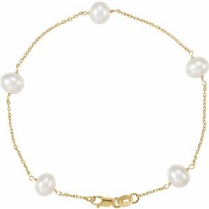 14K Yellow Cultured White Freshwater Pearl 5-Station 7  Bracelet Online Sale