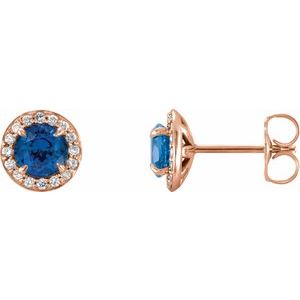 14K White 5 mm Lab-Grown Blue Sapphire & 1 8 CTW Natural Diamond Earrings Sale