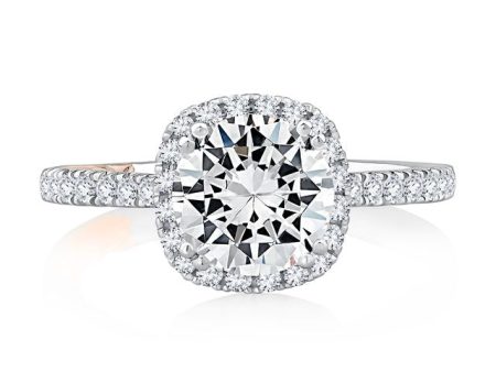 A.Jaffe Engagement Rings Cushion Shaped Halo Round Center Diamond Engagement Ring with Pave Band MECRD2546 135 For Sale