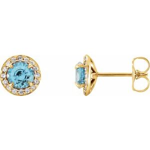 14K Yellow 3.5 mm Natural Blue Zircon & 1 8 CTW Natural Diamond Earrings Discount