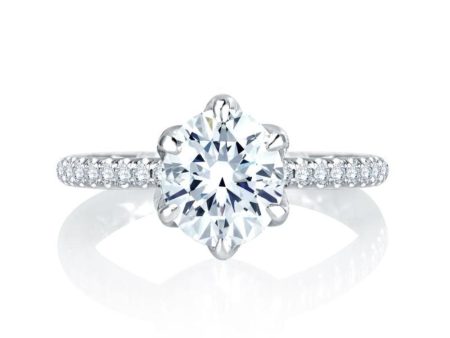 A.Jaffe Engagement Rings Floral Inspired Six Prong Halo Round Diamond Quilted Engagement Ring MES767Q 133 Sale