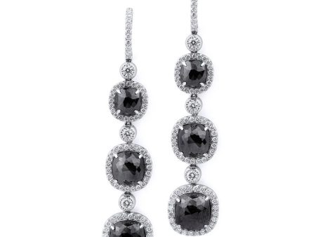 Triple Drop Cushion Black Diamond Earrings ER225 For Discount