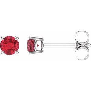 14K White 4 mm Lab-Grown Ruby Stud Earrings Sale