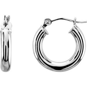 14K White Tube 15 mm Hoop Earrings For Discount