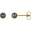 14K Yellow 4 mm Cultured Black Akoya Pearl Earrings Online now