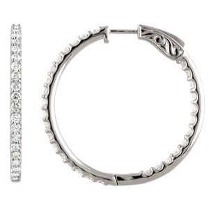 14K White 6 1 4 CTW Natural Diamond Inside-Outside 51 mm Hinged Hoop Earrings For Cheap