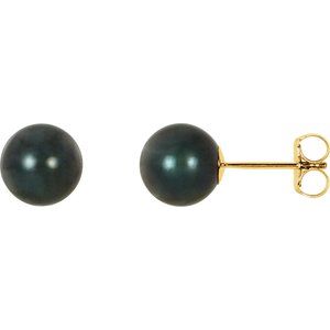 14K Yellow 7 mm Cultured Black Akoya Pearl Earrings Discount