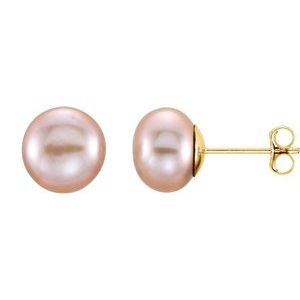 14K Yellow 7-8 mm Cultured Pink Freshwater Pearl Earrings Fashion