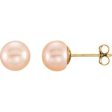 14K Yellow 7-8 mm Cultured Pink Freshwater Pearl Earrings Fashion