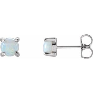 14K White 4 mm Natural White Opal Earrings Online