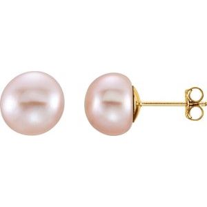 14K Yellow 7-8 mm Cultured Pink Freshwater Pearl Earrings Fashion