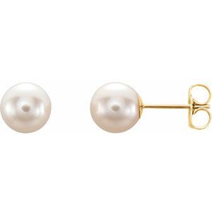 14K Yellow Cultured White Freshwater Pearl Earrings Fashion