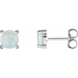 14K White 4 mm Natural White Opal Earrings Online